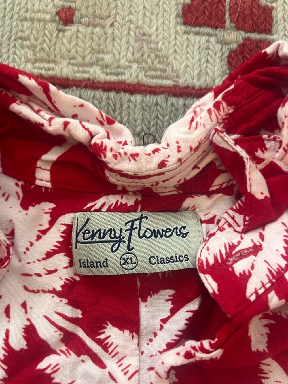 Kenny Flowers Red and White Palm Print Button-Down Shirt - Picture 5 of 6